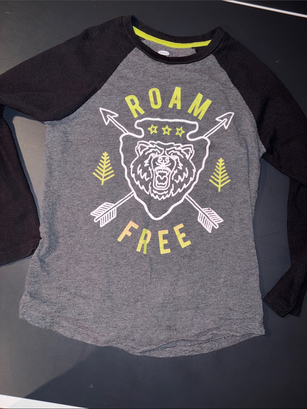 Kids 'Roam Free' Gray & Black Raglan Long Sleeve Shirt
